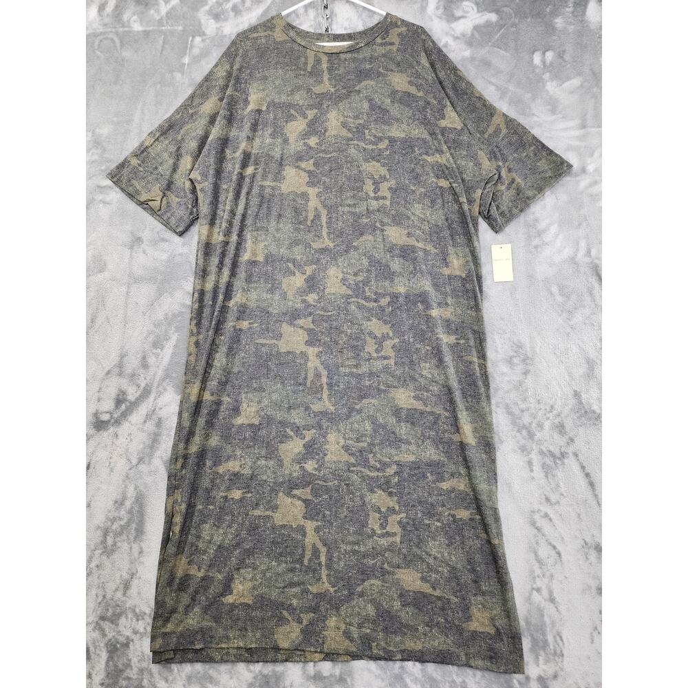 NEW Crescent Drive Dress Womens 2/3 Green Camo Print Maxi T-Shirt Casual Stretch